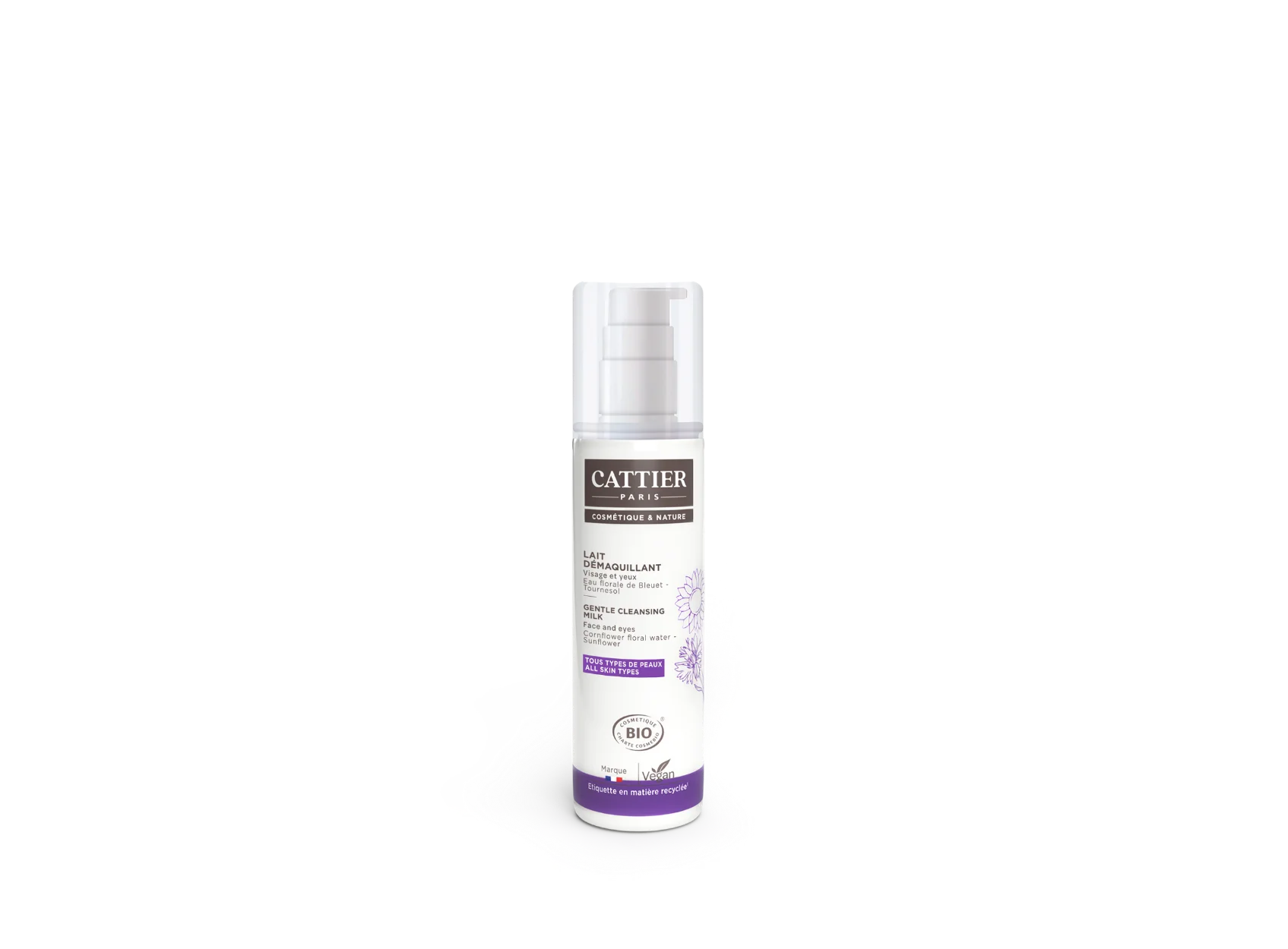 Visuel flacon lait demaquillant visage et yeux Cattier
