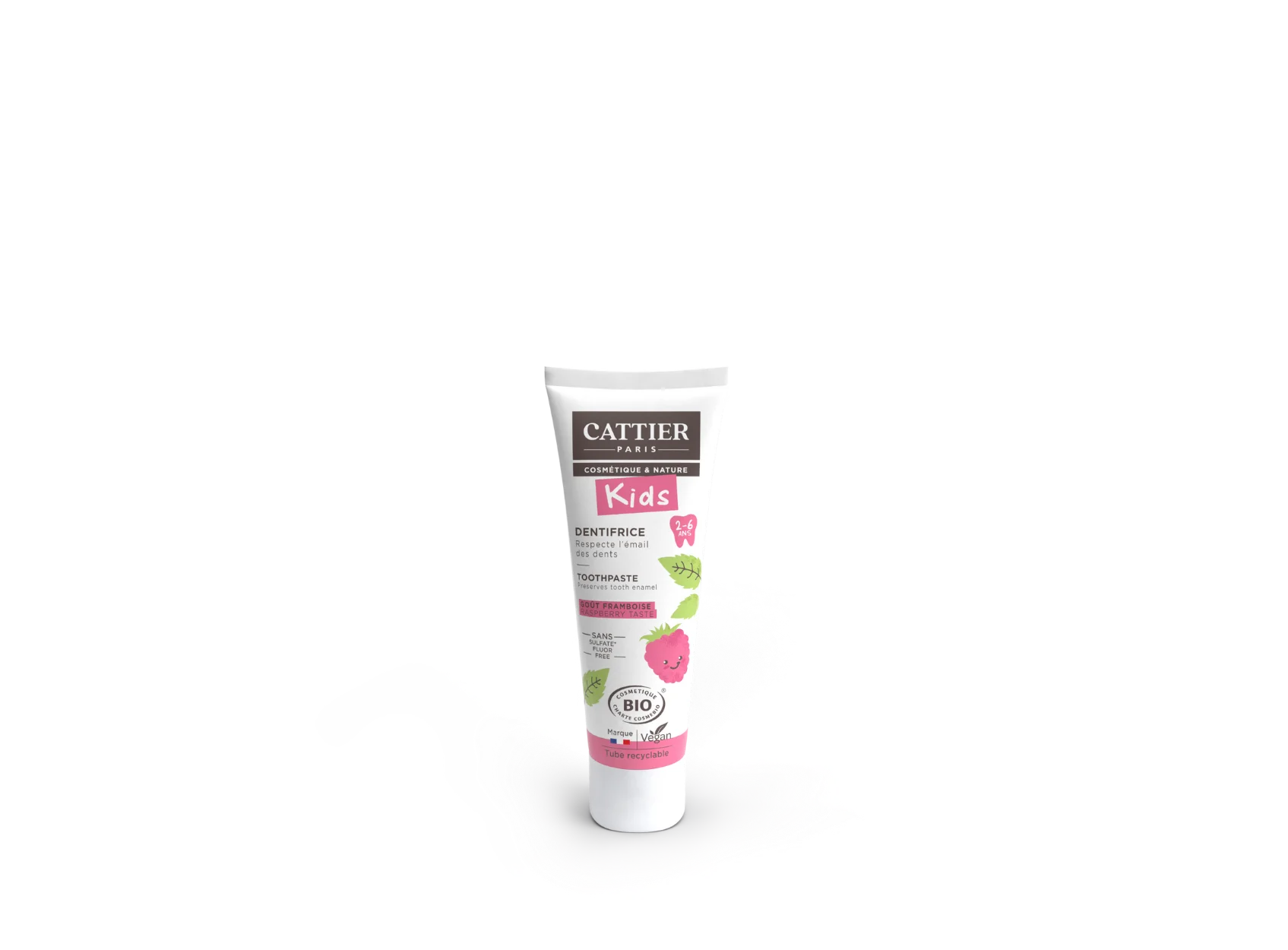 Visuel tube dentifrice kids gout framboise sans sulfate Cattier