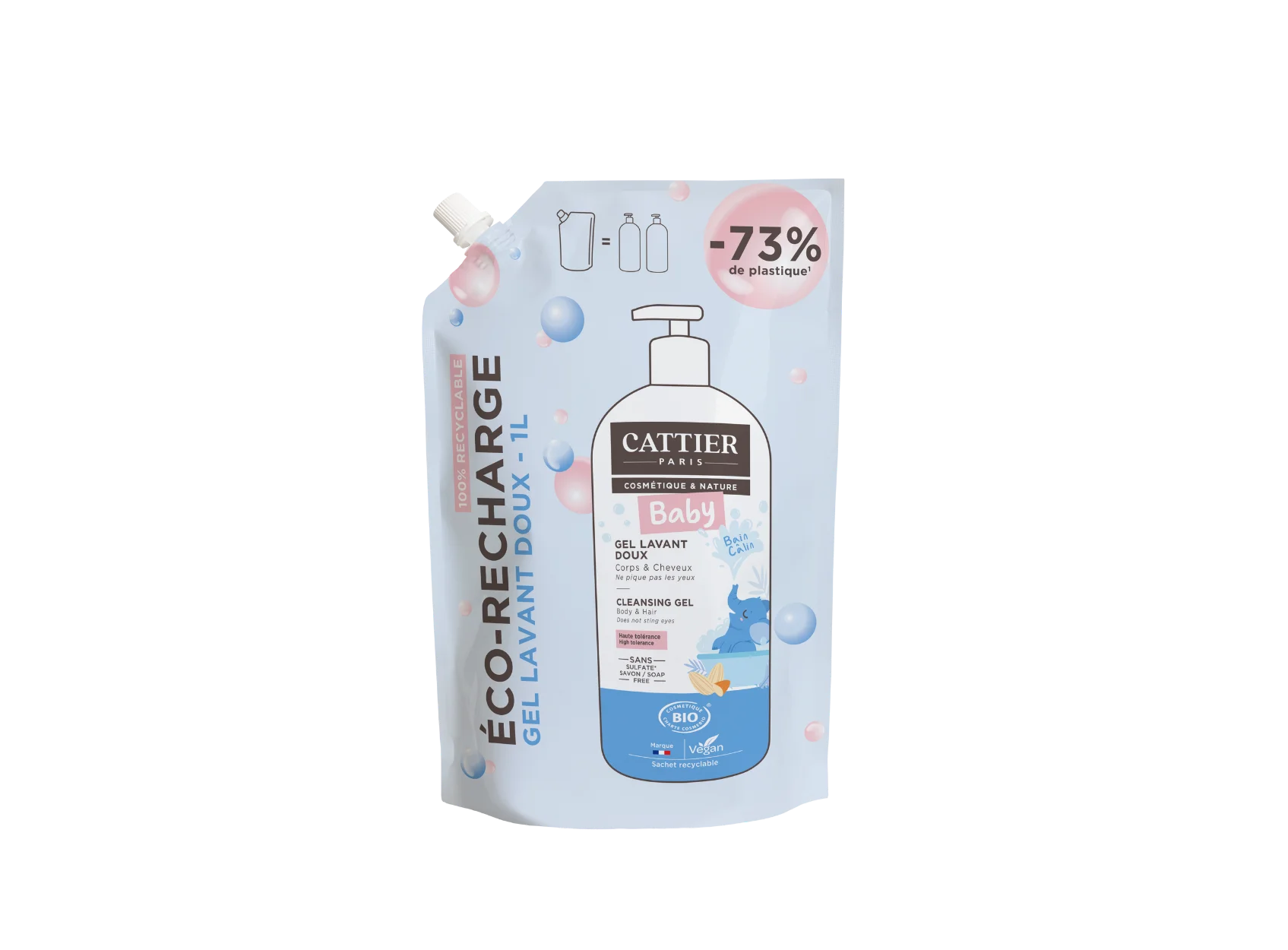 Visuel sachet recharge gel lavant doux corps et cheveux bebe Cattier
