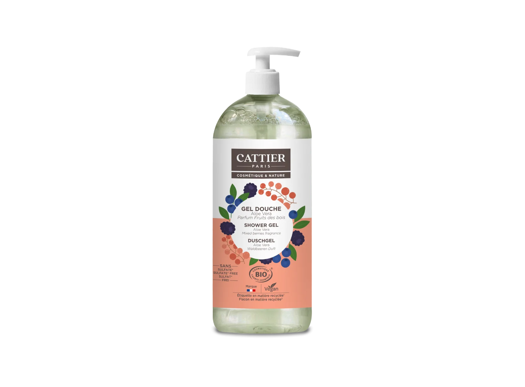 Visuel flacon gel douche sans sulfate fruits des bois Cattier