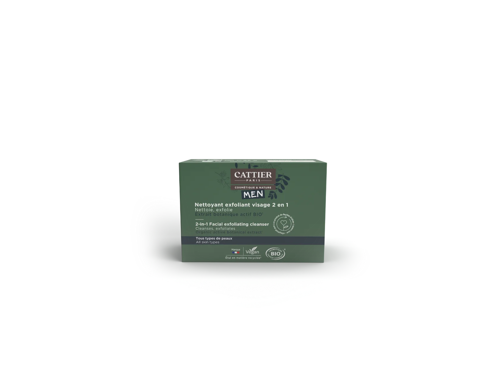 Visuel savon solide nettoyant exfoliant visage 2 en 1 homme Cattier