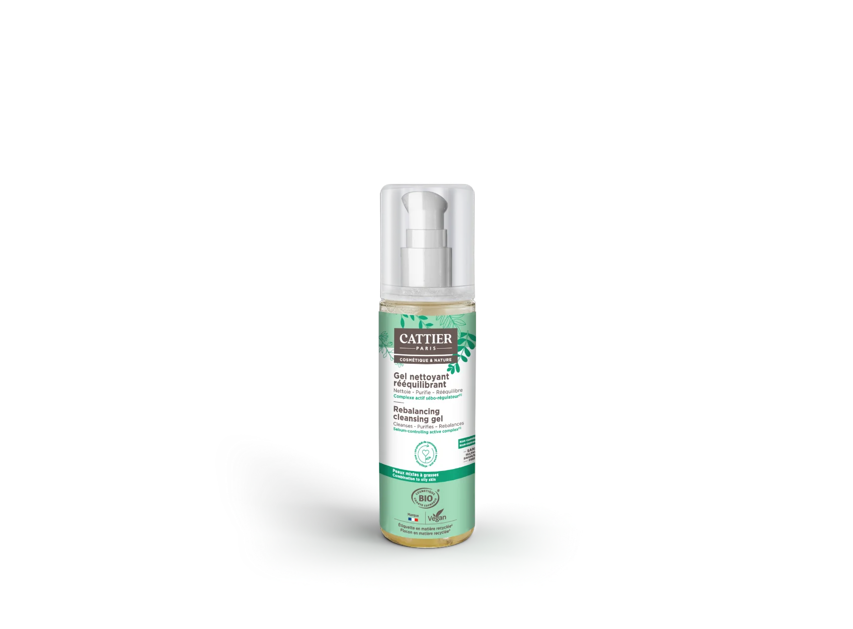 Visuel flacon gel nettoyant reequilibrant peaux mixtes a grasses Cattier