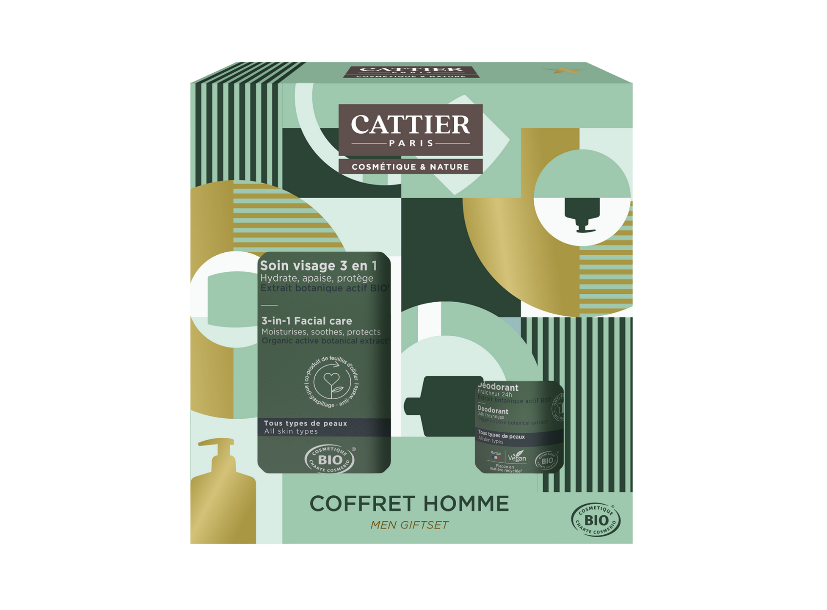 Visuel du coffret homme avec deux soins : un soin visage et un déodorant