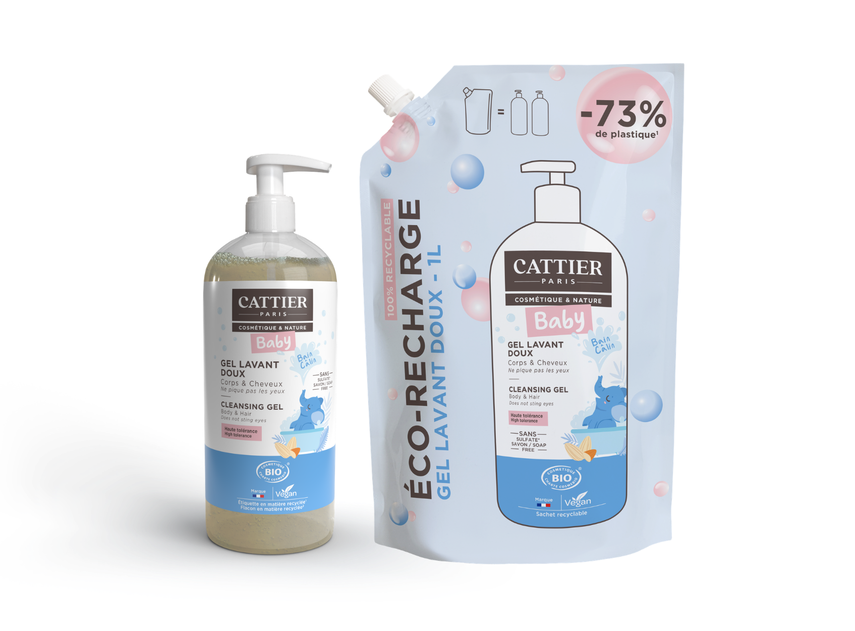 Emballage du gel lavant doux bébé et sa recharge