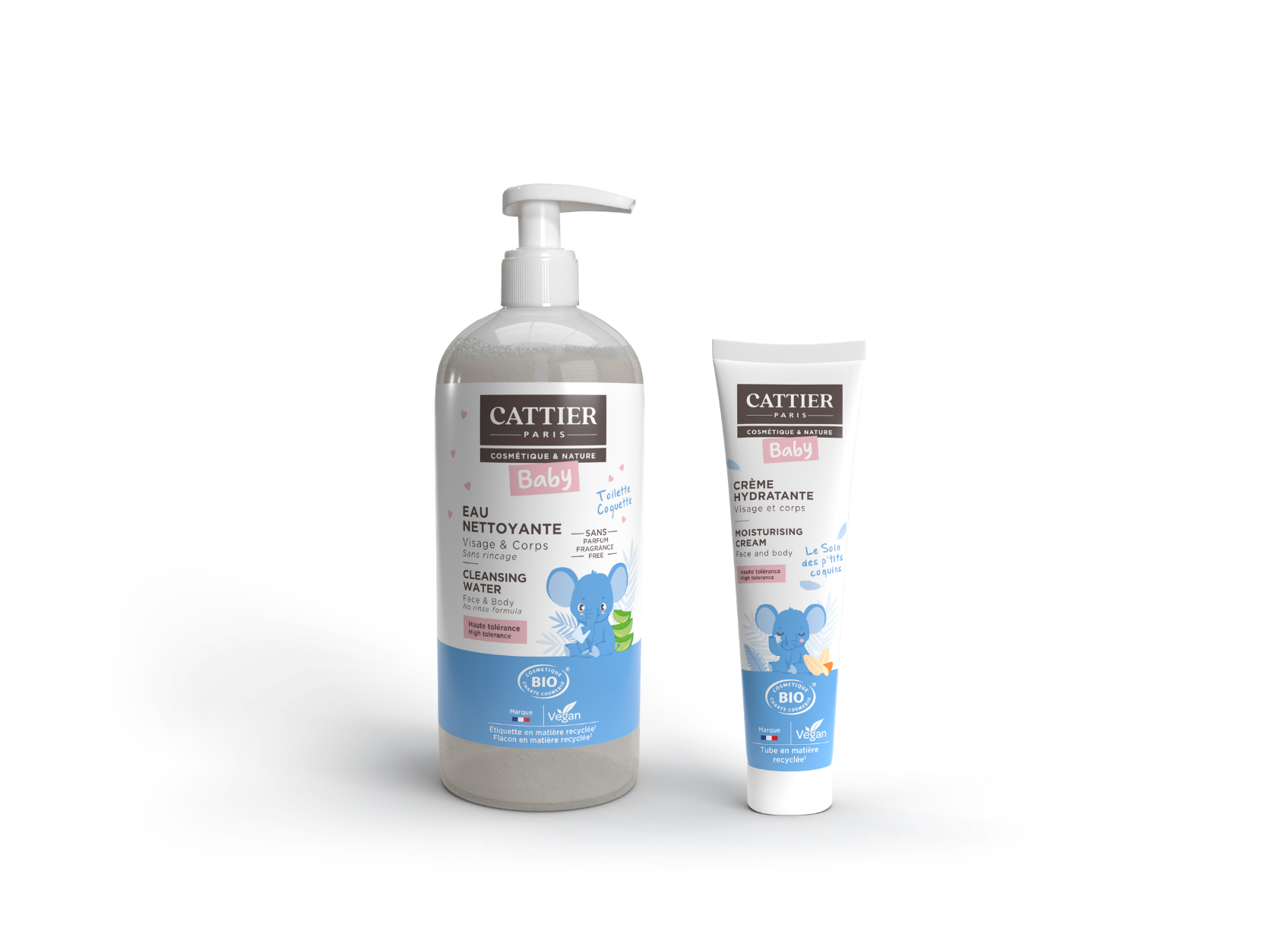 Emballages duo eau nettoyante bébé et crème hydratante bébé